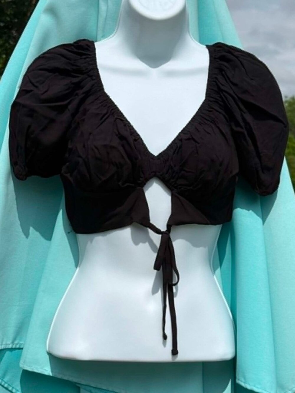 Jessica Simpson Black Size S Puff Sleeve Crop Top Y2K Coquette Chic 3438